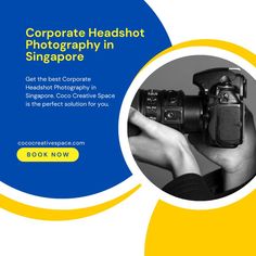 a person holding a camera with the words corporate headshot singapore