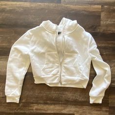 Cropped White Zip Up Sweater From Shein Size S. Never Worn. Basic Spring Cotton Outerwear, Basic Cotton Outerwear For Spring, Fitted Cropped White Outerwear, White Cropped Cotton Outerwear, White Zip Up Sweater, Shein Jackets, Teddy Jacket, Zip Up Sweater, Zip Ups