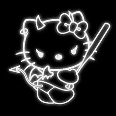 an image of a neon hello kitty holding a baseball bat in her hand and wearing a bow