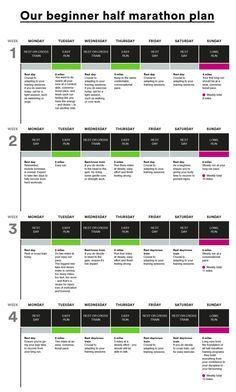 the marathon plan is shown in black and white with pink, green, and purple