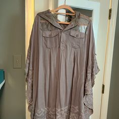 Tunic With Hood. Never Worn But No Tags. Great Shape Brown Summer Poncho For The Beach, Casual Beige Spring Poncho, Brown One-size Poncho For Spring, Casual Brown Poncho For Spring, Casual Beige Poncho For Vacation, Oversized Brown Poncho For Spring, Tunics, Tunic Tops, Womens Tops