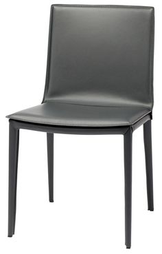 a gray leather chair on a white background