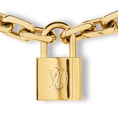 LOUIS VUITTON® - Lv Edge Necklace Cadenas - Gold Luis Vuitton Necklaces, Lv Gold Necklace, Louis Vuitton Chain Necklace, Louis Vuitton Essential V Necklace, Louis Vuitton Necklace Lock, Louis Vuitton Official, Latest Design, Women Collection, Gold Color