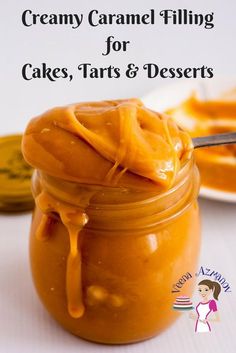 creamy caramel filling for cakes, tarts and desserts with text overlay