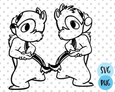 two cartoon characters holding hands with the words svg and png in black and white