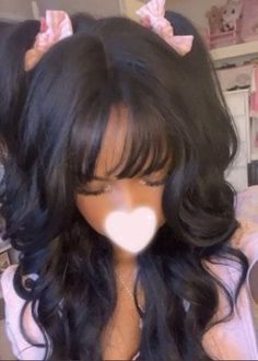 Hair Inspo For Curly/wavy Hair, Kawaii Wigs Black, Dog Ears Hairstyle, Cute Core Hairstyles, Hairstyles For Medium Length Hair Bangs, Dolly Hairstyle, Childish Hairstyles, Cute Hair Aesthetic, 90s Hairstyles With Bangs