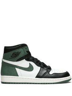 white/black/green leather/faux leather signature Swoosh logo detail signature Air Jordan Wings logo logo patch at the tongue front lace-up fastening perforated toebox round toe flat rubber sole These styles are supplied by a premium and authenticated sneaker marketplace. Stocking only the most sought-after footwear, they source and curate some of the most hard to find sneakers from around the world. Emerald Green Jordans, Jordan 1 Clay Green, Green Jordans, All Jordans, Gentlemen Wear, Game Collection, Jordan Air, Green Sneakers, Air Jordan 1 Retro High Og