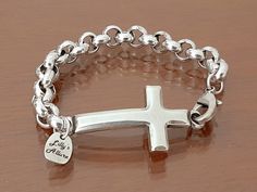 cross bracelet for woman silver bracelet cross  chunky bracelet  silver plated (6 microns)  chain rolo style 9mm round high quality best gift for woman or men unique design chunky cross solid available small or large size Christian Jewellery, Osteoporosis Exercises, Chunky Silver Jewellery, Chunky Silver Bracelet, Silversmith Jewelry, Silver Cross Bracelet, Silver Bracelets For Women, Chunky Bracelet, Bracelet Chain