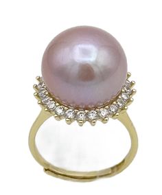 Add a touch of elegance and sophistication to your jewelry collection with this exquisite 14K gold ring. The centerpiece of this stunning piece is a 13mm lustrous lavender pearl, radiating a gentle, iridescent glow that captures the eye. Surrounding the pearl are sparkling cubic zirconia accents, meticulously set to enhance the ring's brilliance and charm. Features: High-Quality Materials: Crafted from genuine 14K gold, ensuring durability and a timeless look. 13mm Lustrous Lavender Pearl: The centerpiece pearl boasts a unique lavender hue, adding a distinctive touch of elegance. Sparkling Cubic Zirconia Accents: Surrounding the pearl, these high-quality cubic zirconia stones provide a dazzling effect, mimicking the look of real diamonds. Comfortable Fit: Designed with a smooth, polished b Elegant Lavender Round Cut Rings, Luxury Lavender Round Ring, Elegant Lavender Rings With Halo Setting, Elegant Pink Pearl Round Ring, Elegant Purple Halo Rings, Elegant Lavender Ring For Anniversary, Custom Jewelry Box, Cubic Zirconia Rings, Pearl Types