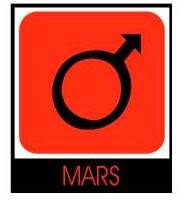 the mars sign has an arrow pointing to the right and is red with black lettering