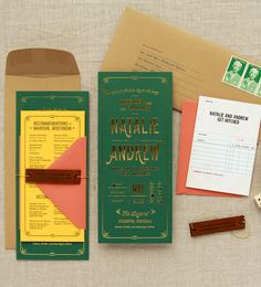 an assortment of stationery items including envelopes and stamps