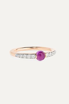 Part of Pomellato's 'M'ama non M'ama' collection - meaning "he loves me, he loves me not" - this 18-karat rose gold ring is adorned with a beautiful amethyst and 0.20-carats of diamonds. Wear yours solo or stacked with other styles from the line.<br><br>Shown here with: [Goldsign Top id1038356], [Pomellato Bracelet id1074226], [Pomellato Ring id1074228], [CASASOLA Blazer id1009579]. Luxury Round Cabochon Amethyst Ring, Luxury Pink Gold Ruby Ring, Elegant Yellow Gold Amethyst Cabochon Ring, Elegant Yellow Gold Cabochon Amethyst Ring, Luxury Rose Gold Cabochon Rings, Luxury Solitaire Amethyst Ring, Elegant Rose Gold Multi-stone Amethyst Ring, Elegant Pink Ruby Cabochon Ring, Elegant Pink Cabochon Ruby Ring