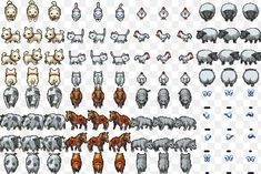 an image of some animals in pixellated style with different shapes and sizes on them