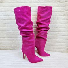 BERNESS | Totally Wicked Footwear Shaft Boots, Justin Boots Womens, Pink Stilettos, Rhinestone High Heels, Boots Knee High, Pink High Heels, Barbie Stuff, Pink Boots, Stiletto Boots