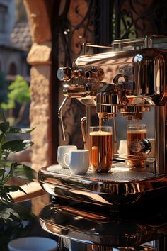 an espresso machine sitting on top of a table