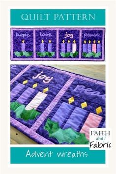 a quilted table topper with candles on it and the words, quilt pattern