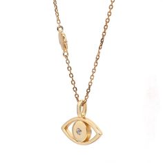 Another design in our semi-fine Hamsa jewelry collection. This elegant, glam, and unique Evil Eye pendant necklace designed with a floating Hamsa does double duty protection. This necklace is fully crafted with hypoallergenic 18k Gold plated 925 Sterling silver (Gold Vermeil). Features a floating Hamsa and a beautiful modern eye with a cubic zirconia pupil. The chain is 15.5 inches with a 2 inch extender and branded with our 18K gold plated Hamsa Alek jewelry tag and silver stamped on the lobste Gold Diamond Necklace With Detachable Pendant As Gift, Minimalist Gold Diamond Necklace With Si Clarity, Elegant Necklace With Diamond Eyes For Gift, Elegant Necklaces With Diamond Eyes For Gift, Gold Necklaces With Diamond Eyes In Round Pendant, Elegant Pendant Charm Necklace With Diamond Eyes, Yellow Gold Plated Necklaces With Diamond Eyes, Gold Round Pendant Necklace With Diamond Eyes, Silver 14k Gold Necklace With Detachable Pendant