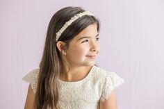 The most important day of your little girl's life deserves the most beautiful flower crown to go with it. This full halo crown was created using ♡ABOUT THE ITEM♡ -Available Colors: Beige (as shown in listing) + White + Off-White  -Occasion:  First Communion, Flower Girl, or Special Occasion  -One Size  ♡ All of the products are 100% handmade. We design and assemble all of our products from start to finish. ♡  → Custom orders are welcomed, you can contact us if you want to change anything on this Flower Girl Hair Piece, Communion Headpiece, Most Beautiful Flower, Tieback Headbands, Beige Baby, Paper Rosettes, Halo Crown, Baby Breath, Flower Girl Headbands