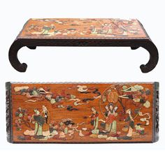 two wooden boxes with paintings on them