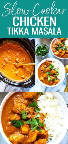 slow cooker chicken tikka masala with rice and cilantro on the side