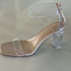 Brand New, Never Been Worn, And In Box. Bought Them For My Daughter But They Were The Wrongs Size. Women's Size 8.5 Heel 3 Inches Clear Acrylic Strappy Heel Sandals White High Heel Sandals With Clear Strap, White Open Toe Heels With Clear Strap, White Open Toe Sandals With Clear Strap, Chic Clear Ankle Strap Heels, Heels Ankle Straps, Bridesmaid Shoes, Strappy Sandals Heels, For My Daughter, Nude Heels