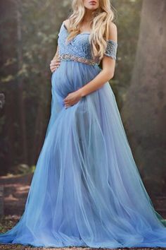 Off-the-shoulder Lace A-line Maternity Photoshoot Gown Elegant Maternity V-neck Gown, Elegant Maternity Gown With V-neck, Maternity Lace Floor-length Dress, Blue Maxi Maternity Dress For Wedding, Blue Maxi Length Maternity Dress For Wedding, Blue Maxi Maternity Dress For Party, Floor-length Lace Maternity Dress, Lace Maternity Maxi Dress For Wedding, Maternity Wedding Dress With Lace Trim And Maxi Length