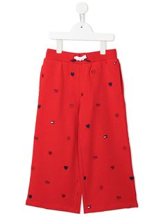 red cotton embroidered icons drawstring waist slip pockets to the sides two rear patch pockets wide leg Junior Girls Clothing, Casual Trousers, Cropped Trousers, Casual Girl, Kids House, Drawstring Waist, Tommy Hilfiger, Fendi, Wide Leg