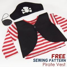 a pirate vest and hat are shown with the free sewing pattern for this set is easy to sew