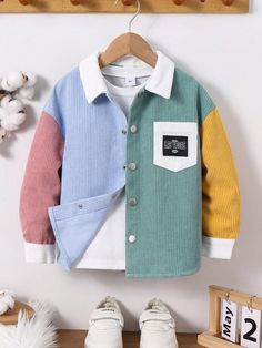 1pc Young Boys Kids Casual Preppy Basic Corduroy Patchwork Contrast Color Warm Shirt, Suitable For Commuting, School, Daily Casual, Kindergarten, Birthday Party, Wedding, School Opening Ceremony, Fall, Winter Multicolor   Long Sleeve Woven Fabric Letter Shirt Non-Stretch  Young Boys Clothing, size features are:Bust: ,Length: ,Sleeve Length: Kindergarten Birthday, Corduroy Patchwork, Casual Plaid Shirt, Kids Plaid, School Wear, Shapewear Tops, School Opening, Long Sleeve Denim Shirt, Hoodie Vest