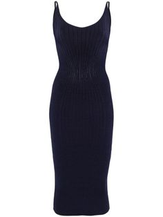 Find MUGLER Dresses on Editorialist. midnight blue stretch-design chunky ribbed knit scoop neck sleeveless scoop back unlined straight hem mid-length Knitted Midi Dress, Midi Dress Blue, Scoop Neck Dress, Wardrobe Edit, Ribbed Knit Dress, V Neck Midi Dress, Ribbed Dresses, Knit Midi, Knit Midi Dress