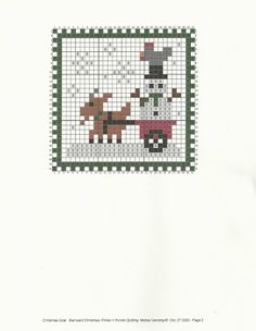 a cross stitch pattern with a dog pulling a sleigh