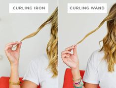 everything you need to know about curling irons vs curling wands Hair Curled Up At Ends, Curling Iron Vs Wand Curls, Wand Vs Curling Iron, Curling Wand Tutorial, Fast Curls, Ringlets Hair, Wand Curling Iron, Curling Wands