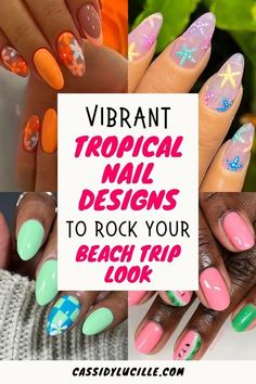 Get ready to rock your beach trip with these vibrant tropical nail designs! Explore 15 cute and eye-catching beach vacay nail ideas that will make your nails stand out during your seaside adventures. From bold colors to tropical-inspired patterns, these beach themed summer nails are sure to make waves and bring the beach vibes to your fingertips. Beach Vacation Nails, Vacation Nail Art, Vacation Nail Designs, Beach Themed Nails, Vacation Nails Beach, Tropical Nail Art, Tropical Nail Designs, Hawaii Nails, Tropical Vacation Nails