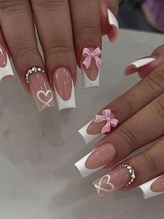 Multicolor  Collar   Geometric Color Nails Embellished   Nail,Hand & Foot Care Paznokcie Hello Kitty, Bow Nail Designs, White French Nails, Fake Nails White, Easy Nails, Smink Inspiration, White Nail