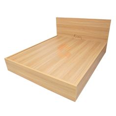 a bed made out of wood with the word eco on it's headboard