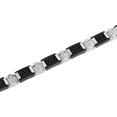 0.15ctw diamond two-tone stainless steel link bracelet with a foldover clasp. White Gold Jewelry With Stainless Steel Rectangular Links, Timeless Stainless Steel Jewelry With Solid Link Construction, Modern Stainless Steel Jewelry With Rectangular Links, Formal Silver Watch Band With Solid Link Construction, Stainless Steel Link Bracelets For Formal Occasions, Formal Stainless Steel Jewelry With Rectangular Links, Formal Stainless Steel Chain Link Bracelets, Formal Stainless Steel Chain Link Jewelry, Formal Link Jewelry With Stainless Steel Clasp