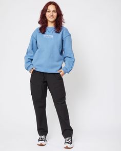 A nod to the 90’s. This crew is packed with details that’ll make you swoon.Monochrome 5-thread overlock stitch for slight contrast, rib knit crewneck, cuffs and hem, mesh detail backing, front collar v-stitch for retro looks, embroidered logo, brushed fleece that’s super soft you’ll feel as good as you look. Details Unisex Crewneck Sweater with Chance Athletics embroidered logo Medium heavyweight material Oversized fit 100% cotton Blue Crew Sweatshirt For Layering, Blue Sweater With Ribbed Cuffs, Blue Sweater With Ribbed Cuffs For Everyday, Overlock Stitch, Retro Looks, V Stitch, Knit Crewneck, Crewneck Sweater, Oversized Fits