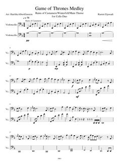 the game of thrones medley sheet music for violin and piano, with notes in english