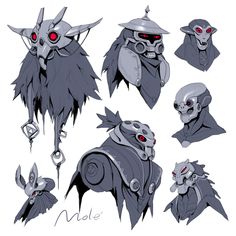 some character designs for an upcoming game called moble, with red eyes and horns