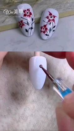 Nail Art Design Flower, Toile Nail Art, How To Draw Flower Nail Art, Free Nail Art, Nail Art Roses Flower, Nail Art Tutorials Arts, Gel Flower Nails Art Tutorials, Nail Art Designs Hand Painted, Simple Flower Nail Art Tutorial