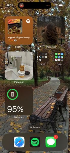 an iphone screen showing different things in the park and on the ground with autumn leaves