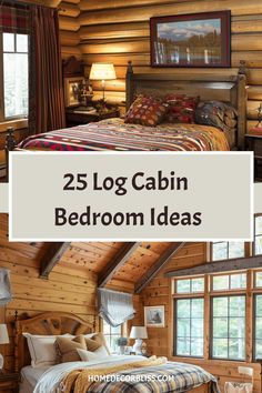 Cozy log cabin bedroom ideas with rustic decor and wooden walls. Small Cabin Bedroom Ideas, Cabin Interiors Bedroom, Log Cabin Bedroom Ideas, Cabin Themed Bedroom, Modern Log Cabin Interior, Log Cabin Bedrooms, Cozy Cabin Bedrooms, Cabin Guest Room, Cabin Bedroom Ideas