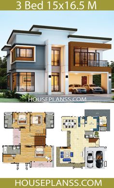 three story house plan with 3 beds and 5 bathrooms