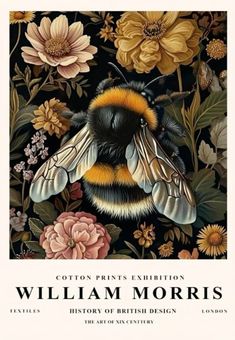 a book cover with a painting of a bee surrounded by flowers and leaves on it