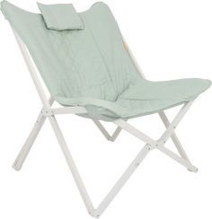 a folding lawn chair with a pillow on it