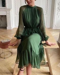 A-line Long Sleeved Tulle Fabric Ankle Length Prom Dress – Weitese Dress Ankle Length Prom Dress, Long Sleeve Evening Dresses, Dress Prom, Mode Inspiration, Guest Dresses, Look Fashion, Modest Fashion, Classy Outfits, Perfect Dress