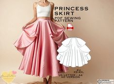 the princess skirt sewing pattern is available in two sizes