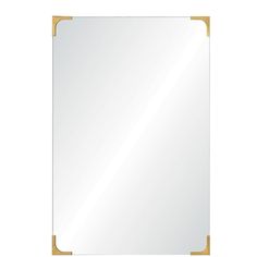 a rectangular mirror with gold trimmings on the edges and an empty white background