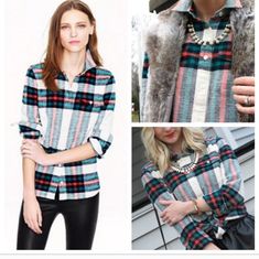 J.Crew's Most Popular Shirt! The Rocksalt Boy Plaid Shirt. Button Front. Gorgeous Green, White And Orange Plaid Print. Thick 100% Cotton. This Is From The Original Line Of J. Crew, Not Factory. The Ultimate Fall Piece. Pair It With Boots And A Peppermint Mocha For The Most Perfect Holiday Outfit. It Has A Few Snags Under The Armpit. No Major Flaws. Size 10 Pit To Pit 20" Length 28" White Cotton Flannel Shirt For Fall, Trendy White Winter Shirt, White Collared Flannel Shirt For Fall, Casual White Flannel Shirt For Fall, Boys Plaid Shirt, Popular Shirt, Peppermint Mocha, Rock Salt, White And Orange