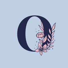 the letter o with flowers and leaves on it's uppercase is shown in blue